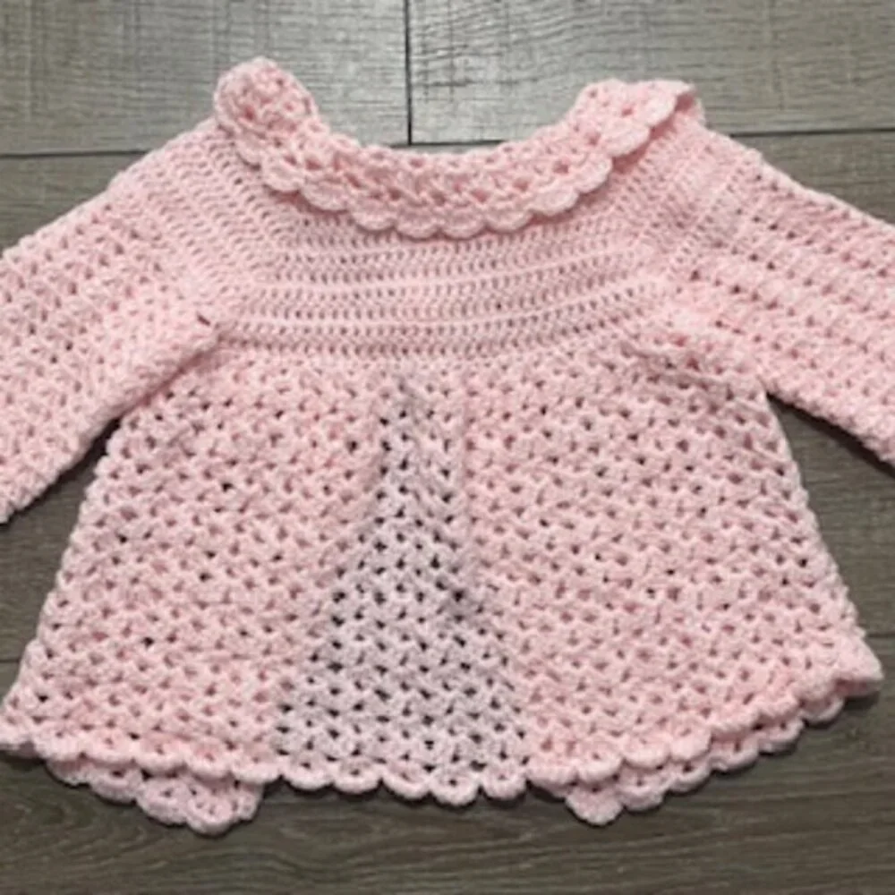 Hand Made Pink Crocheted Little Girls Cardigan Sweater Jacket Size‎ 2T